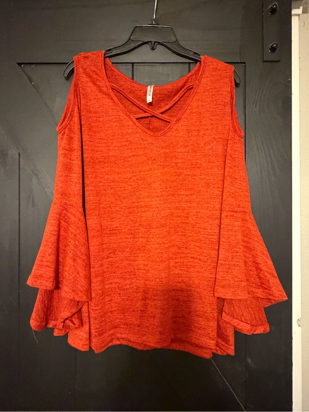 Ruffled Cold-Shoulder Blouse in Bright Orange